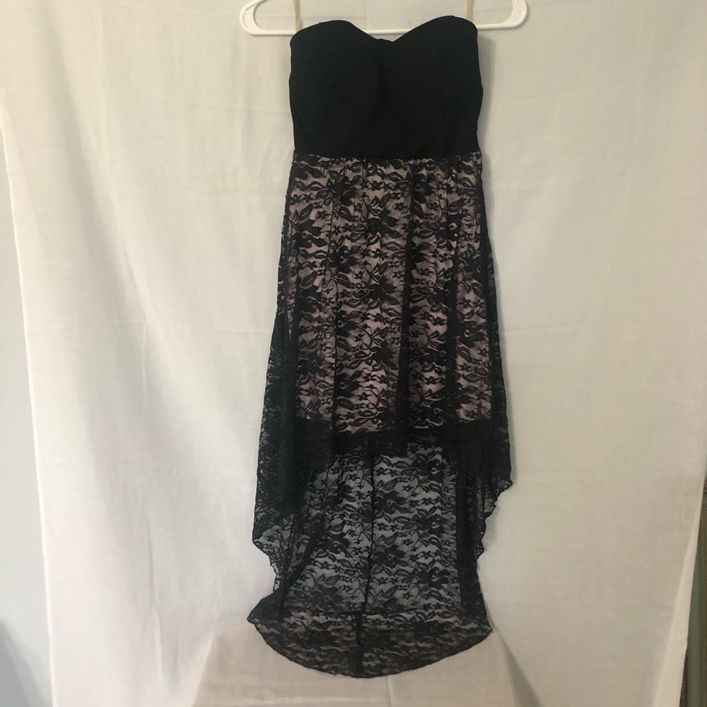Emerald Sundae High Low Dress, Black and Pink Lace